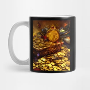 Gold Coins in Dungeon Dragon Treasure Chest Fantasy Art Mug